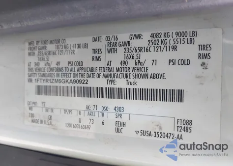 2016 Ford Transit-250 z USA, uszkodzony, nr VIN 1FTYR1ZM6GKA90922